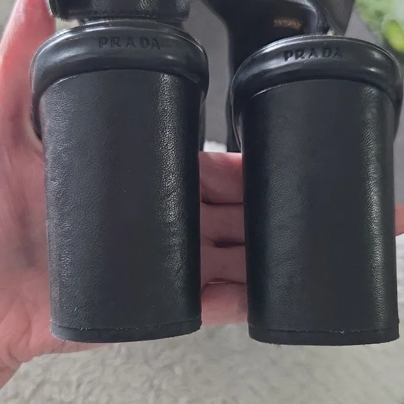 Prada Linea Rossa leather ankle wrap chunky heel sandals Sz 40 - Picture 10 of 16